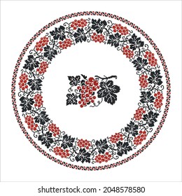 Round frame with ethnic floral pattern in the form of grapes on a white background