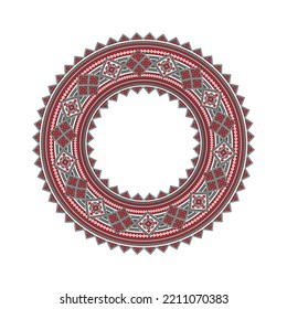 Round frame with ethnic geometric pattern on a white background