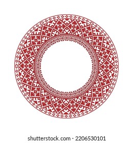 Round frame with ethnic Slavic pattern on a white background