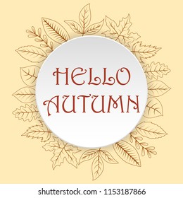 Round frame with fall leaves, sketch style vector illustration isolated on white background.. vector illustration