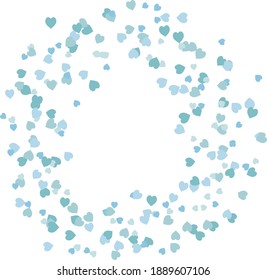 Marco redondo con corazones azules festivos sobre fondo blanco. Imagen vectorial. 