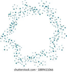 Round frame with festive little blue hearts on white background. Vector image. 