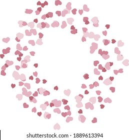 Marco redondo con corazones rosados festivos sobre fondo blanco. Imagen vectorial. 