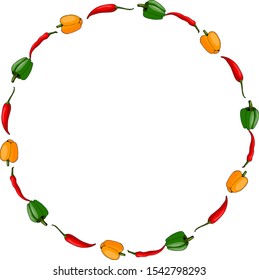 Round frame with fine peppers  on white background. Vector image. 