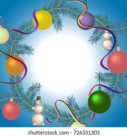 round frame of fir branches, vector illustration