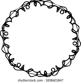 Round frame with floral abstract pattern.  Vector doodle illustration for wedding designs, greeting cards and logos.