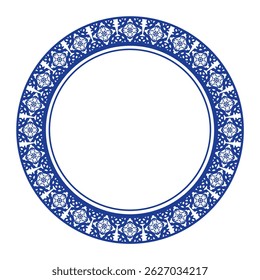 Projeto floral de padrão de moldura redonda. forma de anel. tema botânico, natural. para decoração, fundo, decoração da casa, cerâmica, tecido, azulejo. borda circular.
