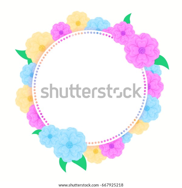 Round frame\
with floral elements. Greeting card with place for text, menu and\
invitation border. Vector\
illustration.