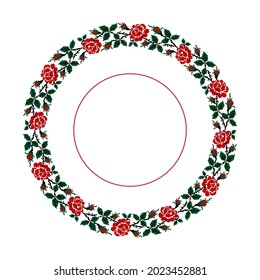 Round frame with floral ethnic pattern on a light background