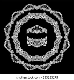 Round Frame - floral lace ornament - white on black background