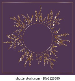 Round frame  with floral leaves tree branches vector. Template with brunches, leaves and twigs. Mock up for wedding, greeting, birthday, invite, posters with text place.