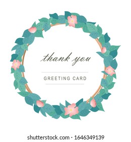 Round frame with floral ornament, vector illustration, isolate on a white background, for the design of greetings and cards, branches with leaves and succulents