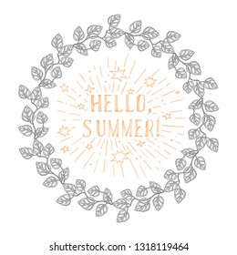 round frame from floral pattern and inspiration text HALLO SUMMER - vector.