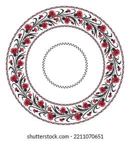 Round frame with floral pattern on a white background
