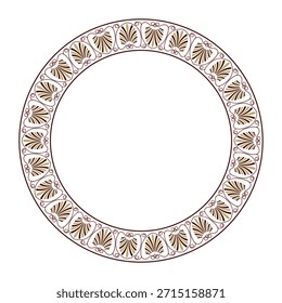 Quadro redondo com padrão floral. Ornamento grego clássico sem costura. Rodada da Grécia Antiga e do Império Romano. Motivo típico egípcio, assírio e grego. Elemento decorativo vetorial para corte a laser