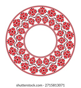 Quadro redondo com padrão floral em estilo étnico eslavo. Tradicional bordado folclórico quadro redondo. Bordados ucranianos, bielorrussos, búlgaros e eslavos. Folclore. Desenho étnico, símbolo cultural, patrimônio