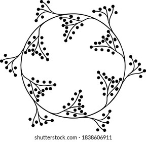Runder Rahmen mit floralem Muster aus Zwiebeln und Beeren.  Vektordoodle-Illustration für Hochzeitsdesigns, Grußkarten und Logos.