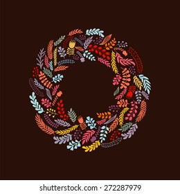 Round frame from floral pattern . Vector