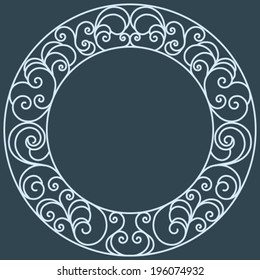 Round frame with floral swirl pattern from ornamental scrolls and curl