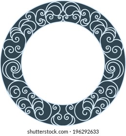 Round frame with floral swirl pattern from ornamental scrolls and curl