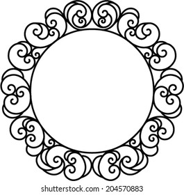 Round frame with floral swirl pattern from ornamental scrolls and curl