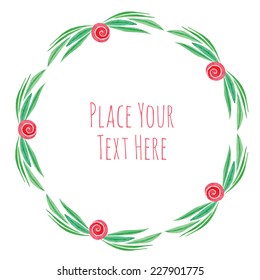 Round frame flower garland - watercolor vector template