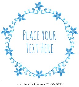 Round frame flower garland - watercolor vector template