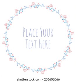 Round frame flower leaves and branch garland - watercolor vector template