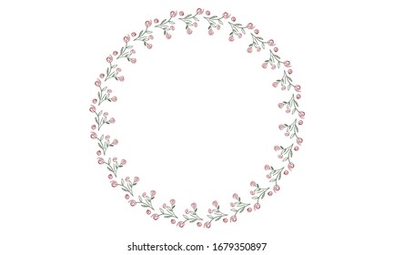 Round frame, flower wreath. the elements of the rose Bush. greeting card for spring, Easter. Doodle clip art