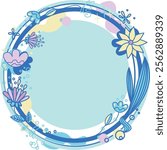 Round frame with flowers and butterflies. Vector clip art for your design.