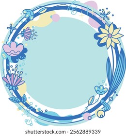Round frame with flowers and butterflies. Vector clip art for your design.