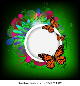 round frame with flowers and butterfly 