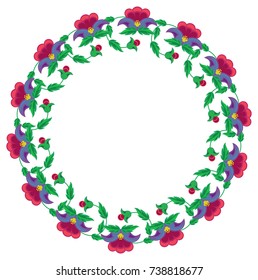 Round frame with flowers. Design element for banners, labels, prints, posters, web, presentation, invitations, weddings, greeting cards, albums.Vector clip art.