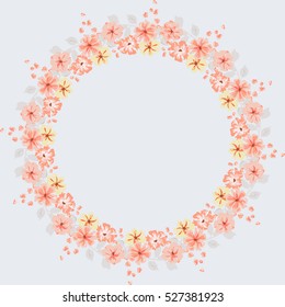 Round frame from flowers. For fabric, cloth design, wallpaper. Vector greeting card template. Design artwork for the poster, tee shirt, pillow, home decor.