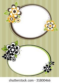 round frame with flowers on striped background, vector illustration
