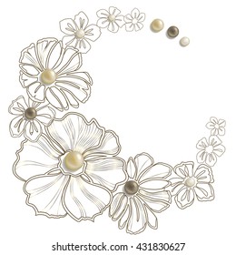 round frame with flowers and pearls