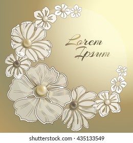 round frame with flowers and pearls