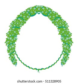 round frame with flowers and ribbons