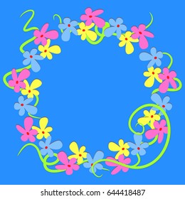 Round frame of flowers, vector illustration
