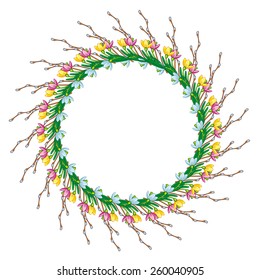 Round frame with flowers and willows