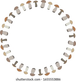 Runder Rahmen mit Waldpilzen auf weißem Hintergrund.Vektorillustration-Bild. 