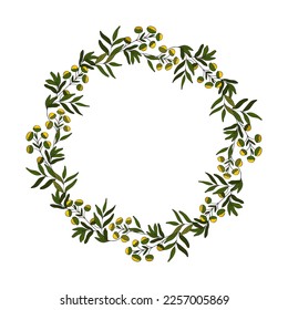 Round frame of forest and wild flowers tansy. Medicinal botanical elements arranged in a wreath.