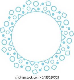 Round frame in the form of snowflakes. Geometric blue pattern. Design of postcards, booklets, invitations, albums.