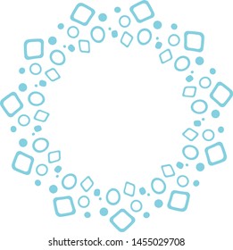 Round frame in the form of snowflakes. Geometric blue pattern. Design of postcards, booklets, invitations, albums.