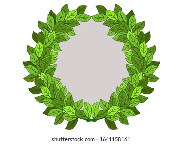 Round frame in the form of a wreath of leaves. Frame - laurel wreath - vector full-color blank with copy space for your content. Wreath frame with place for your text or images.