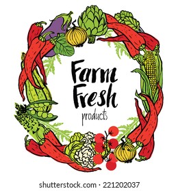 Round frame of fresh vegetables