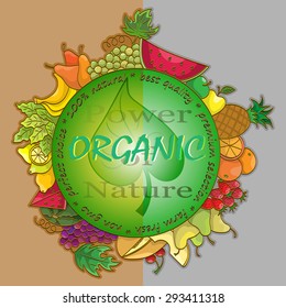  Round frame from fruits and berries, the concept of healthy eating
