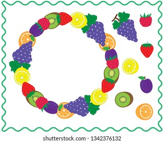 Round frame with fruits and berries. Fruit circle for your design and icons. Vector