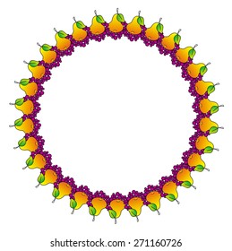 Round frame with fruits isolated on a white background
