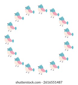 Round frame, funny birds. Vector illustration in flat style.